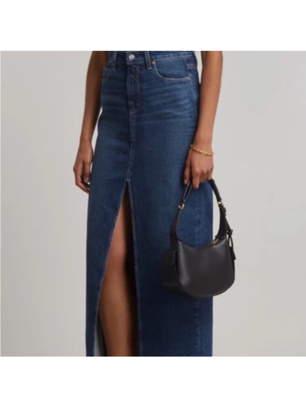 Flying Angel Dark Blue Denim Midi Skirt with Front Slit. Size 26
